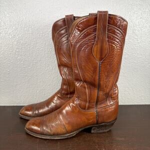 Men’s Lucchese 2083 Brown Round Toe Goat Skin Boots Size 10.5 B (Cracking)